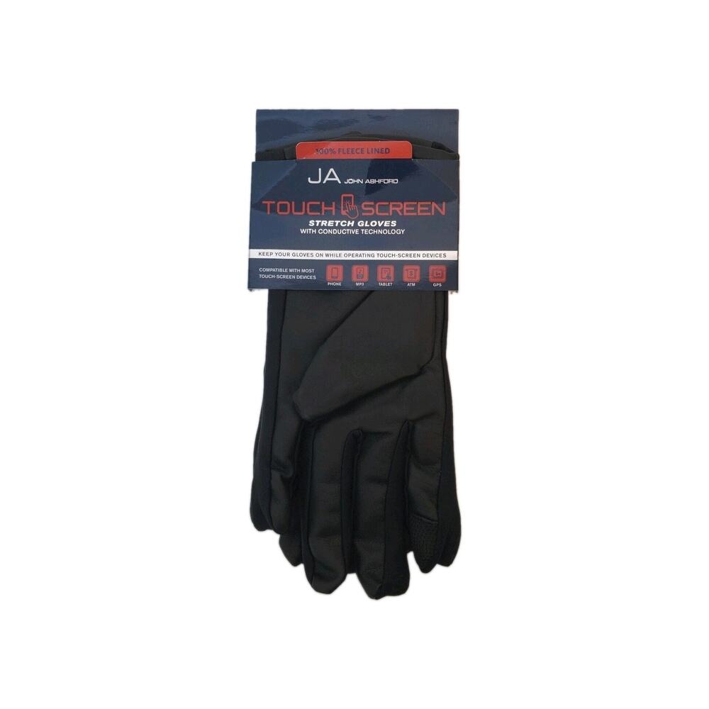 John Ashford Men's Gloves Fleece Lined Black S/M Touch Screen Stretch Technology